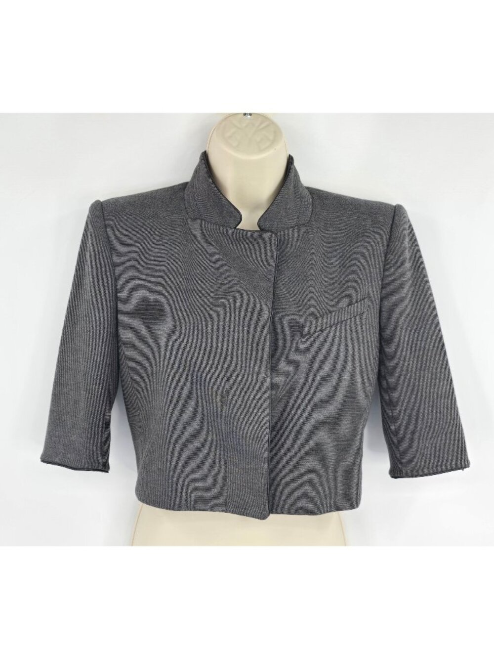 BCBGMaxAzria Women's XS Heather Gray Cropped Jacket Shoulder Pads NWT